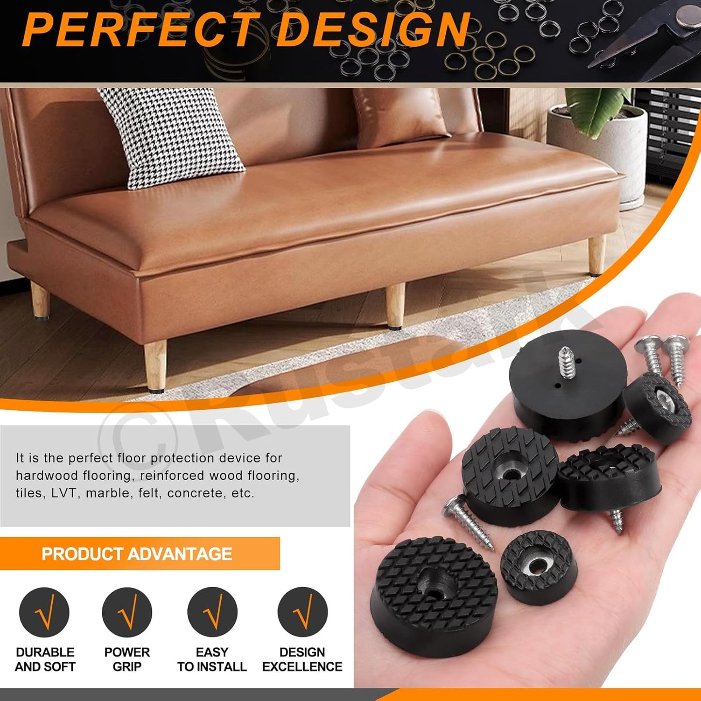 32Pcs 18MM Black Rubber Feet for Furniture, Cutting Boards, and Chairs - Non Slip Round Feet with Strong Screws