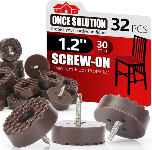 32PCS Brown Rubber Furniture Feet Protectors - Chair Leg Floor Pads for Hardwood Floors - Durable Non-Slip Bumpers for Cutting Boards - Screw-On Furniture Pads