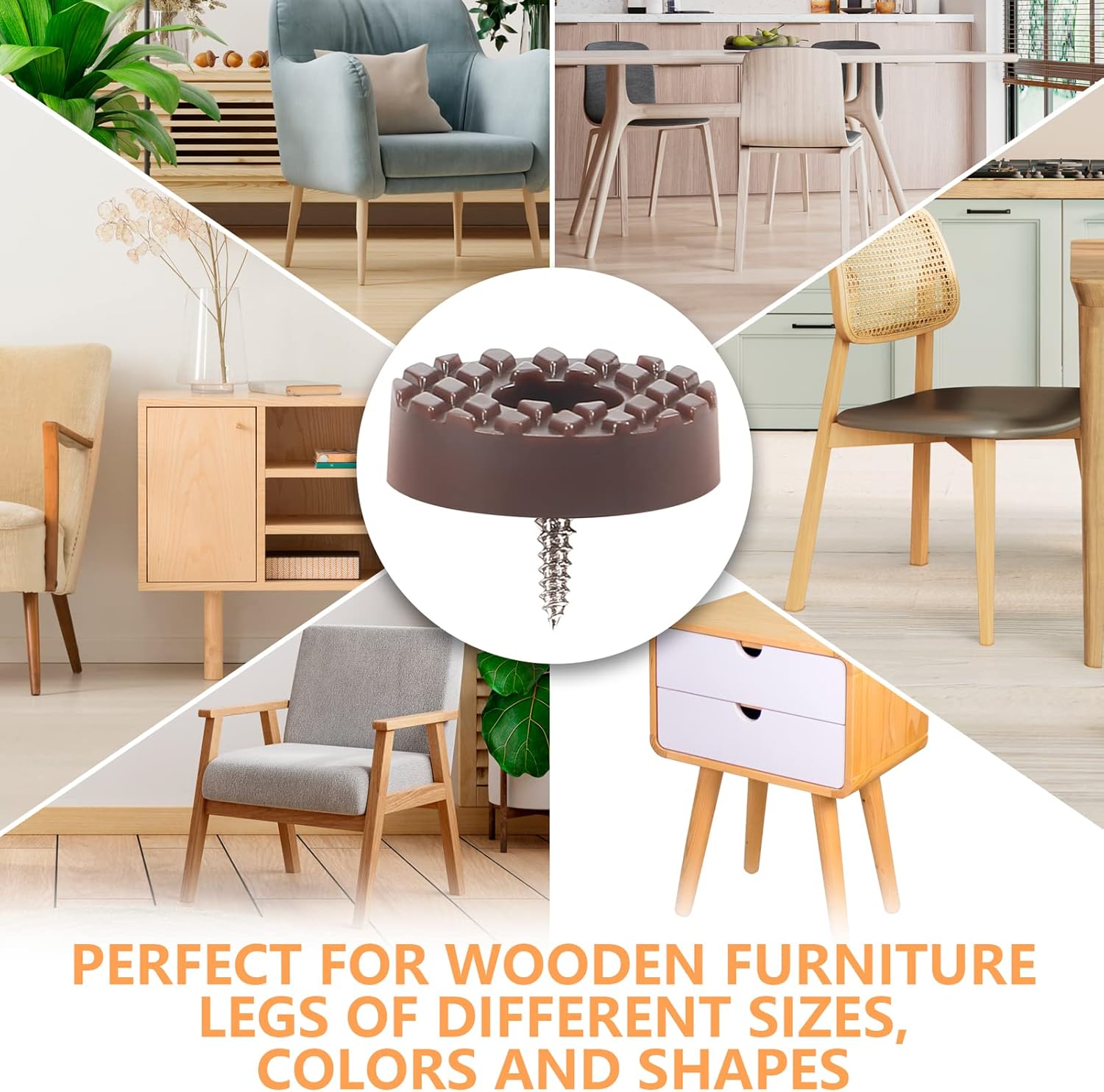 32PCS Brown Rubber Furniture Feet Protectors - Chair Leg Floor Pads for Hardwood Floors - Durable Non-Slip Bumpers for Cutting Boards - Screw-On Furniture Pads