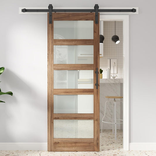 32x80 Glass Barn Door with Sliding Hardware Kit - 5-Panel Frosted Glass, Waterproof Surface, Easy Assembly - Fits 29-30in Opening