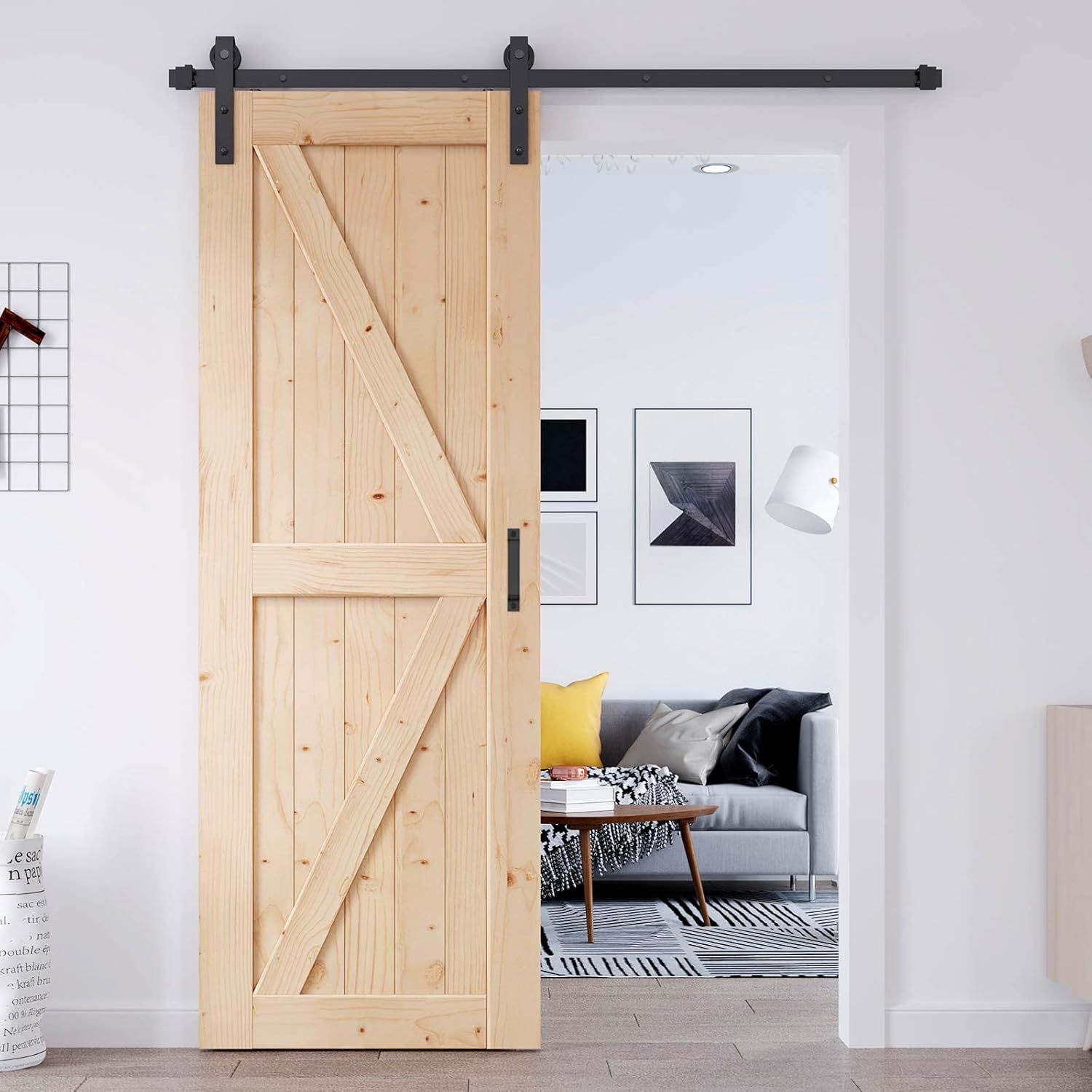 32x84 Sliding Barn Door with 5.5FT Hardware Kit & Handle, DIY Assembly - Easy Install for Interior Rooms & Storage - K-Frame Design