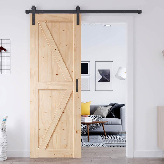 32x84 Sliding Barn Door with 5.5FT Hardware Kit & Handle, DIY Assembly - Easy Install for Interior Rooms & Storage - K-Frame Design