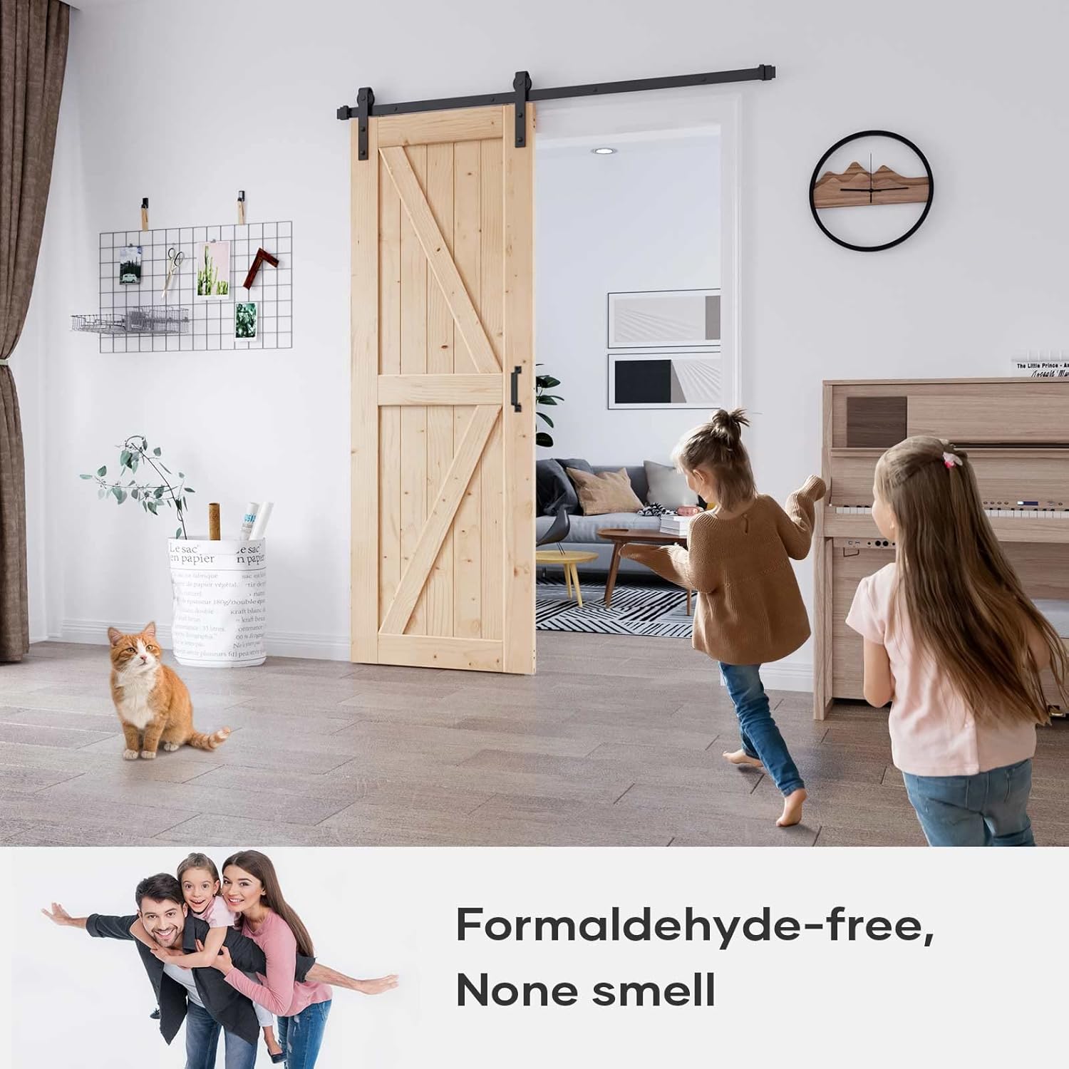 32x84 Sliding Barn Door with 5.5FT Hardware Kit & Handle, DIY Assembly - Easy Install for Interior Rooms & Storage - K-Frame Design