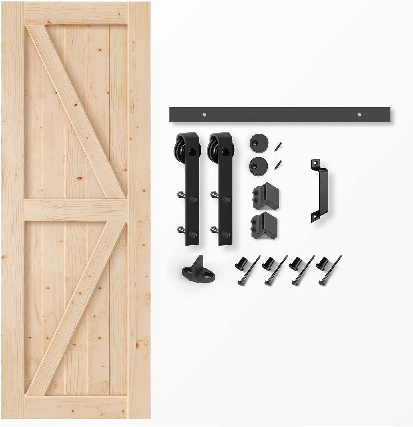 32x84 Sliding Barn Door with 5.5FT Hardware Kit & Handle, DIY Assembly - Easy Install for Interior Rooms & Storage - K-Frame Design