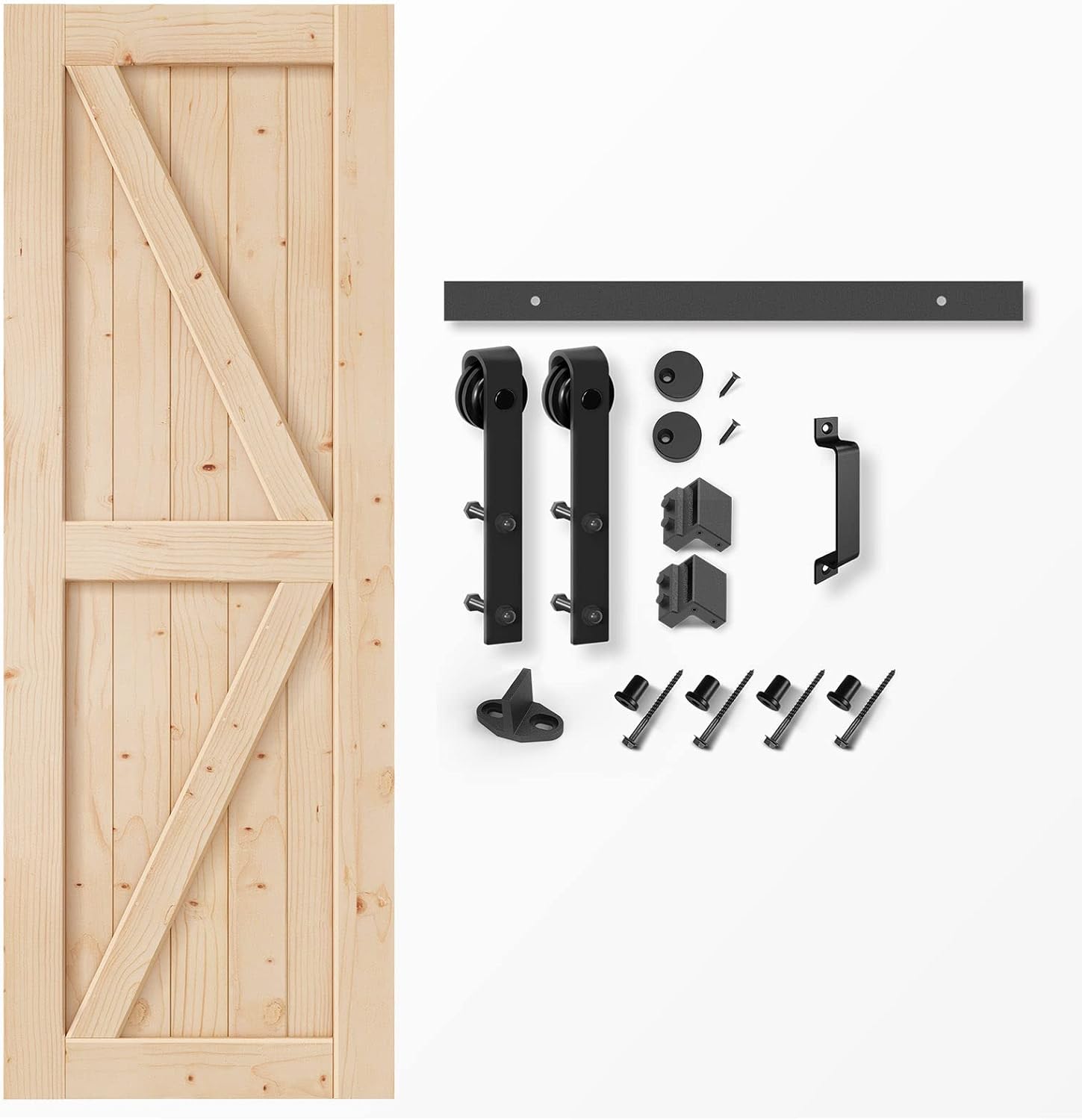 32x84 Sliding Barn Door with 5.5FT Hardware Kit & Handle, DIY Assembly - Easy Install for Interior Rooms & Storage - K-Frame Design
