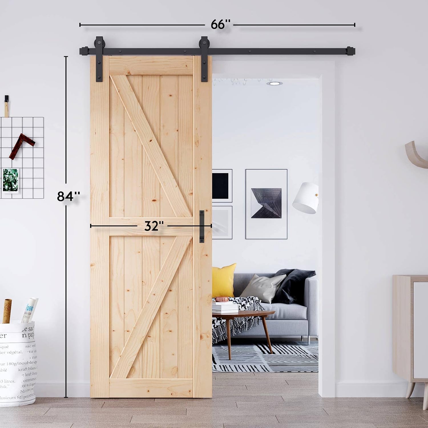 32x84 Sliding Barn Door with 5.5FT Hardware Kit & Handle, DIY Assembly - Easy Install for Interior Rooms & Storage - K-Frame Design