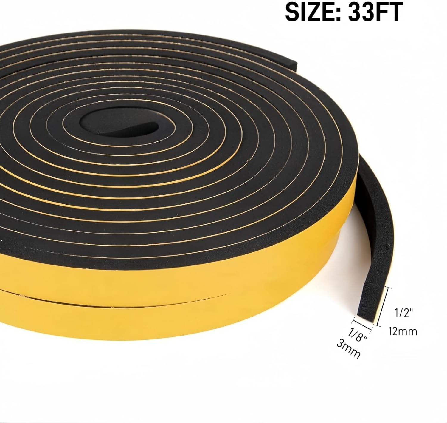 33 Ft Ymoilaky Weather Stripping Foam Tape Seal Strip for Doors and Windows - Strong Adhesive, 1/2" Wide x 1/8" Thick, Black Color