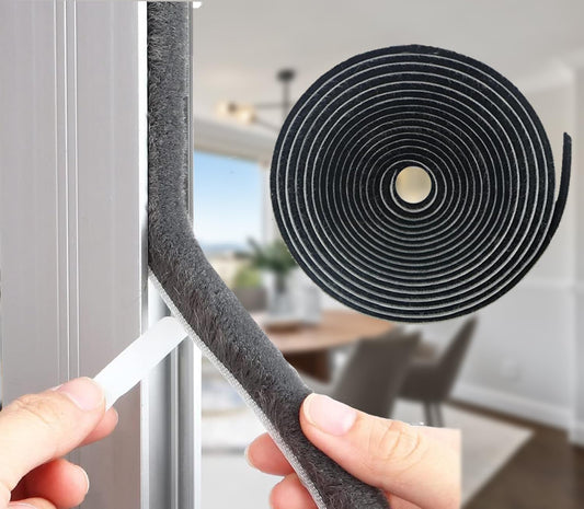 33ft Self Adhesive Door Brush Weather Stripping Seal Strip for Sliding Windows & Exterior Doors - Soundproof Draft Stopper (Black, 0.35'' x 0.2'')
