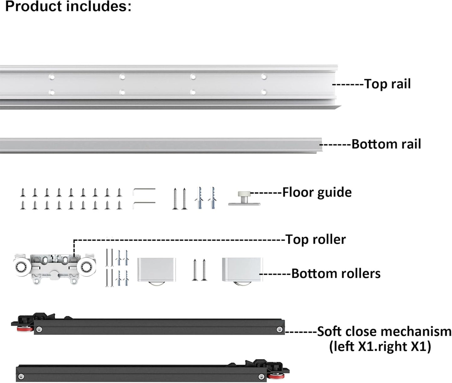 34" DIYHD Sliding Barn Door Hardware Kit w/ Soft Close Mechanism - No Floor Track, Fits Openings 28" Wide - Concealed Installation