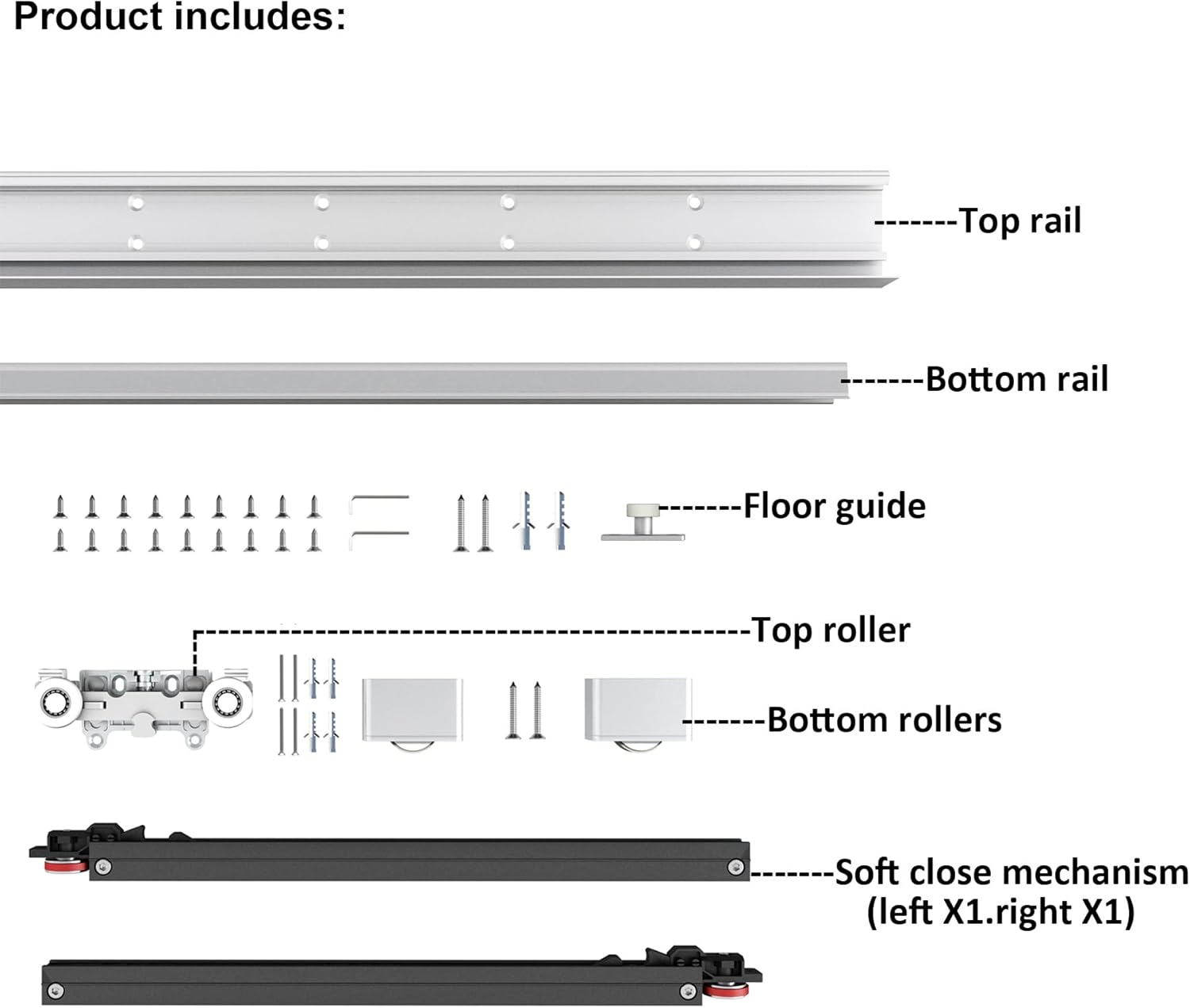 34" DIYHD Sliding Barn Door Hardware Kit w/ Soft Close Mechanism - No Floor Track, Fits Openings 28" Wide - Concealed Installation