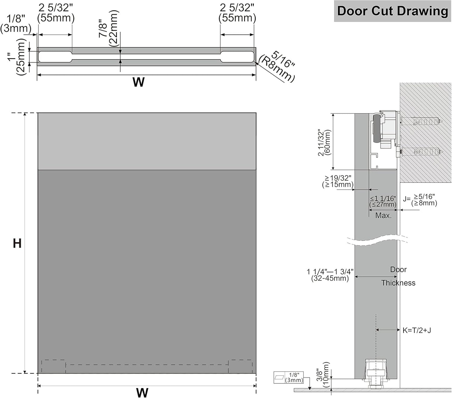 34" DIYHD Sliding Barn Door Hardware Kit w/ Soft Close Mechanism - No Floor Track, Fits Openings 28" Wide - Concealed Installation