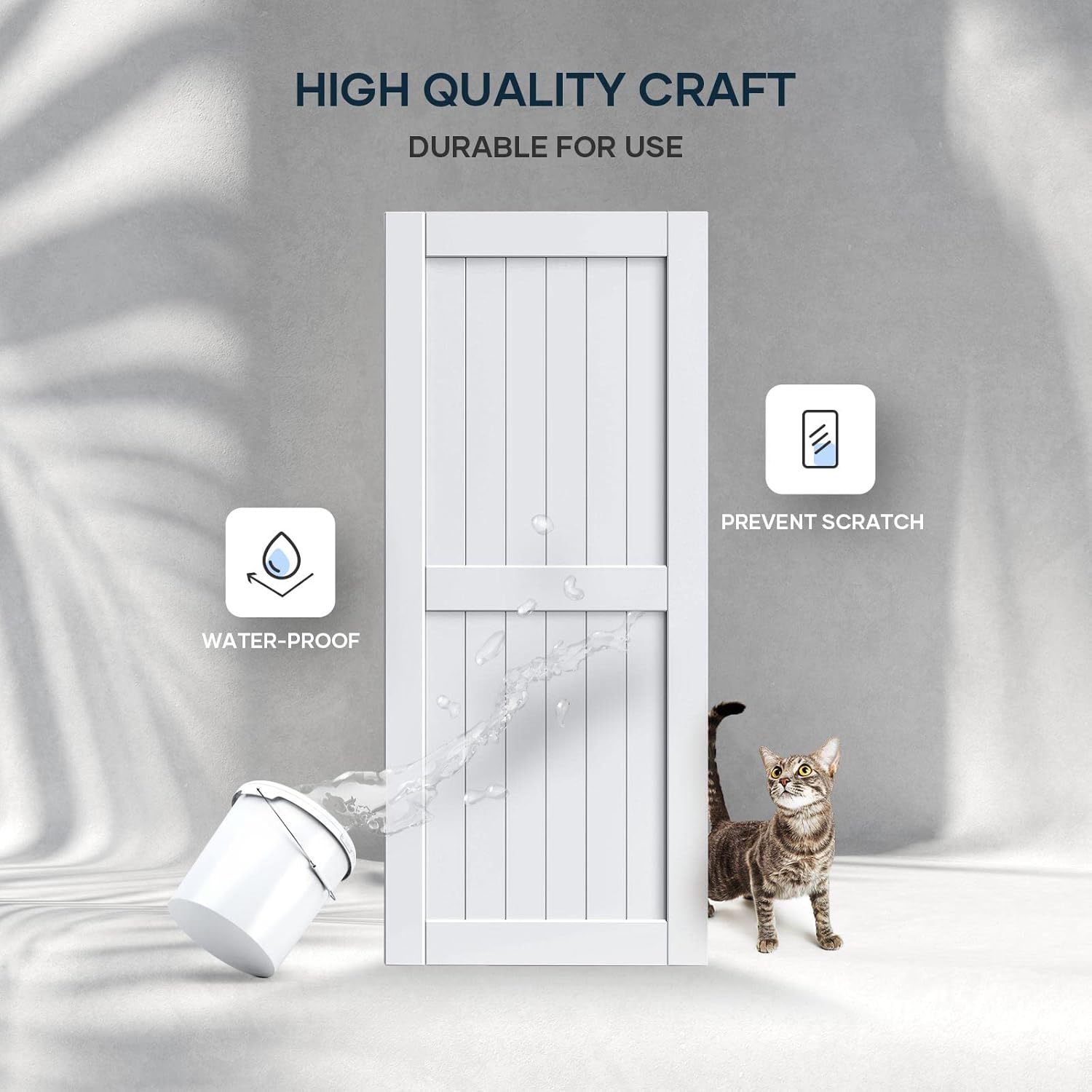 34in x 84in Sliding Barn Door & 6FT Hardware Track Kit - Water-Proof Solid Wood, DIY Easy Install - White