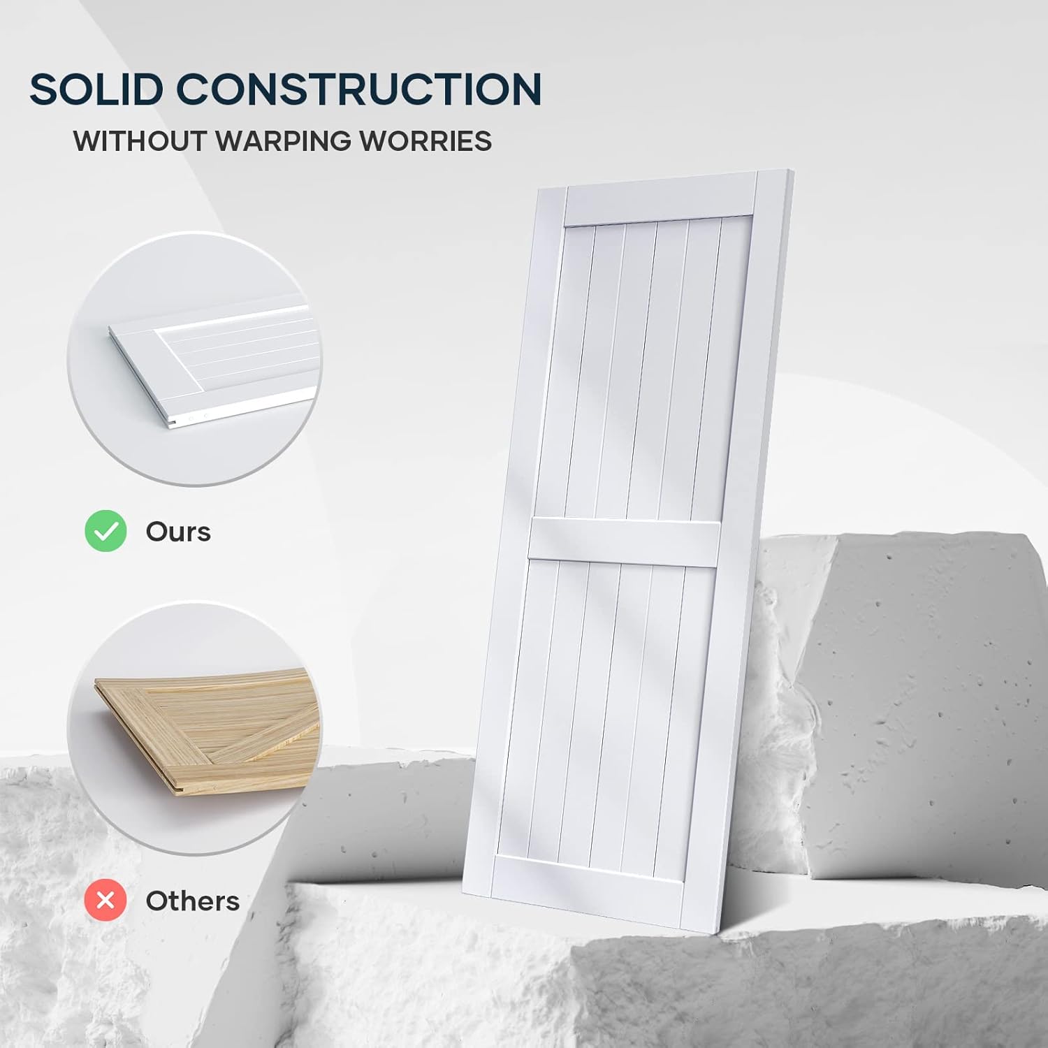 34in x 84in Sliding Barn Door & 6FT Hardware Track Kit - Water-Proof Solid Wood, DIY Easy Install - White
