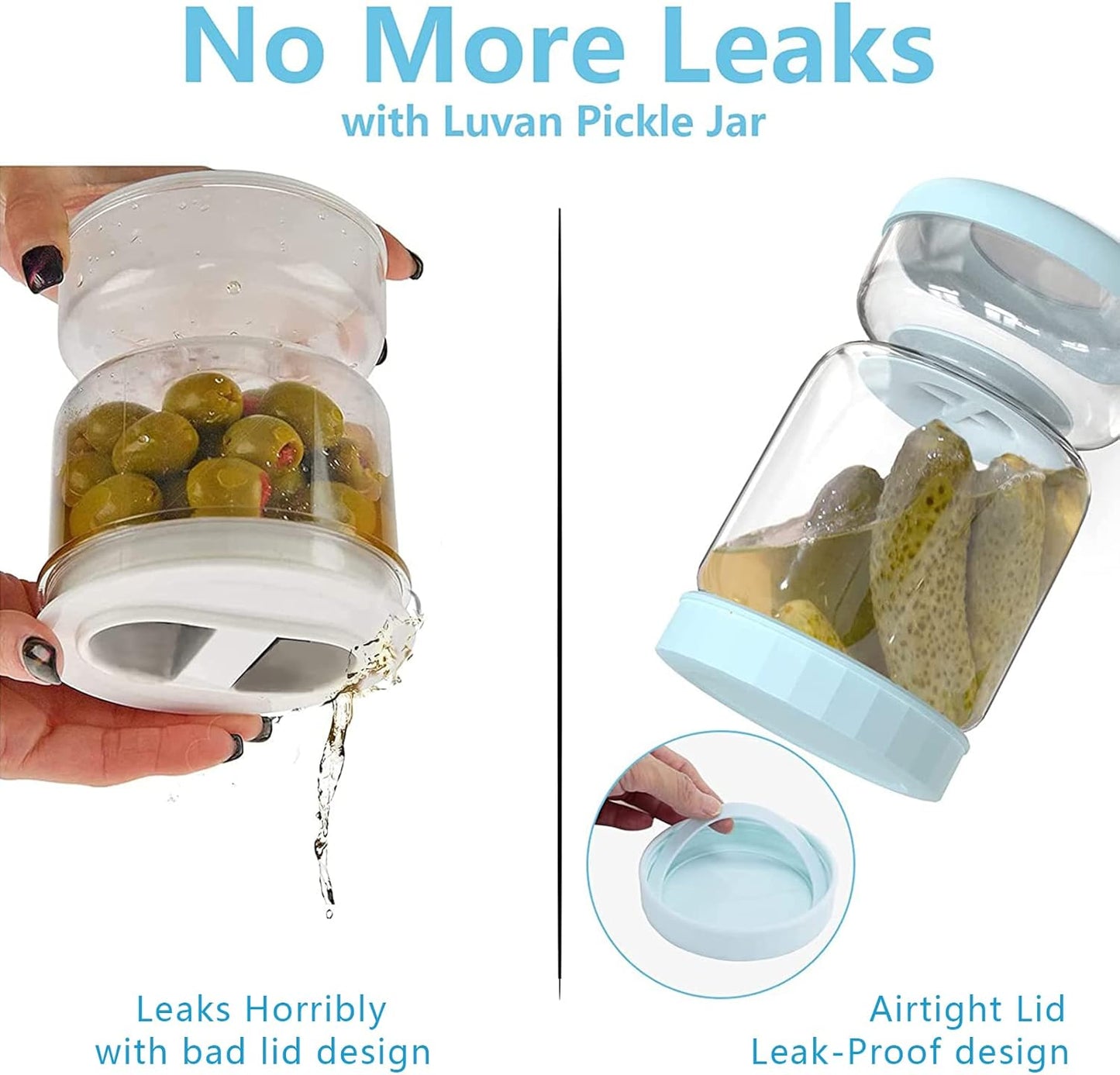 34oz Luvan Pickle Jar with Strainer Flip and Airtight Lid - Glass Pickle Storage Container for Olive, Jalapeno, and Sliced Pickles - Dishwasher Safe Jar with Juice Separator