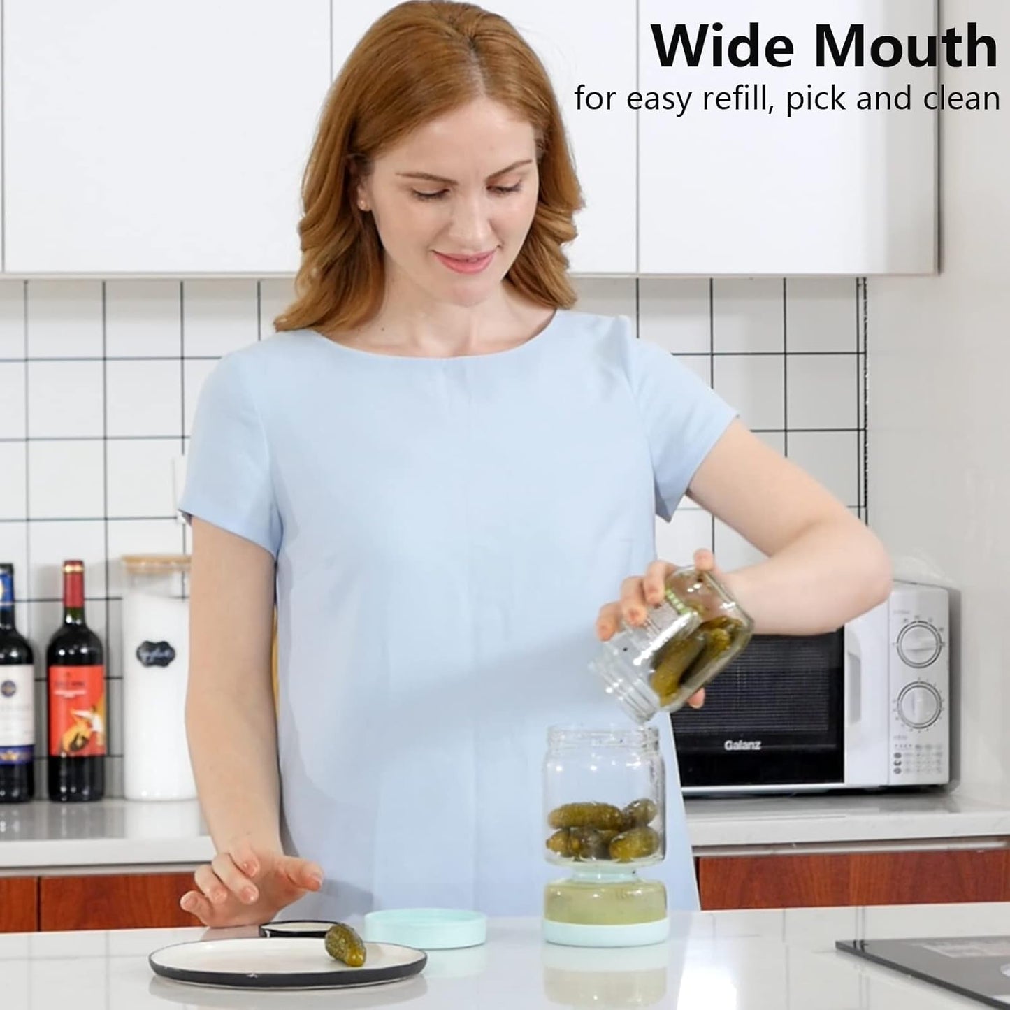 34oz Luvan Pickle Jar with Strainer Flip and Airtight Lid - Glass Pickle Storage Container for Olive, Jalapeno, and Sliced Pickles - Dishwasher Safe Jar with Juice Separator