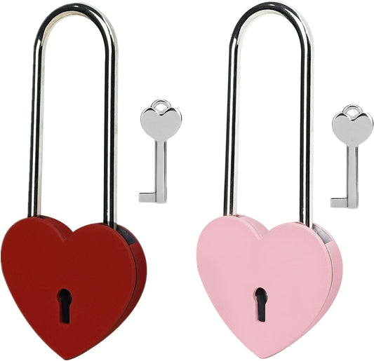 3.5" Heart Lock with Key in Red and Pink - Metal Love Lock for Lovelock Bridge, Jewelry Box, Diary Book
