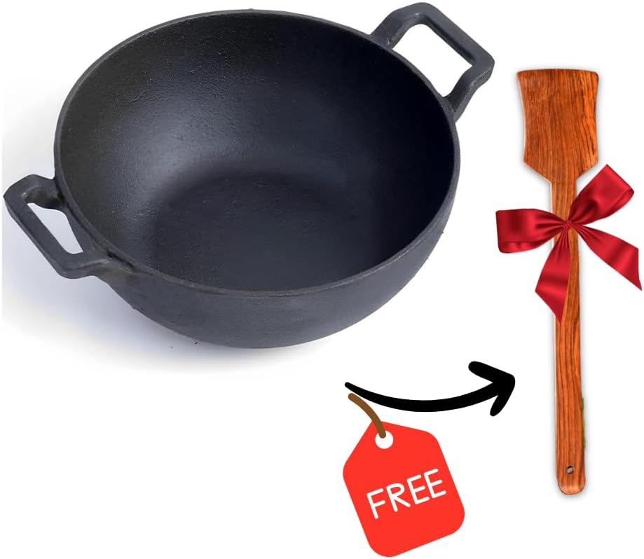 3.5 LTR Cast Iron Kadai for Cooking & Deep Frying | Gas & Induction Friendly | Loha Kadai