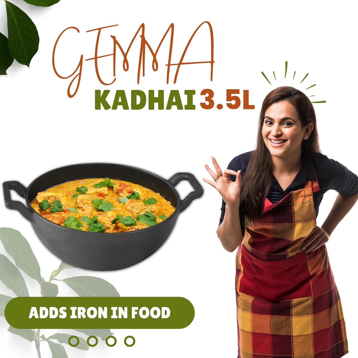 3.5 LTR Cast Iron Kadai for Cooking & Deep Frying | Gas & Induction Friendly | Loha Kadai