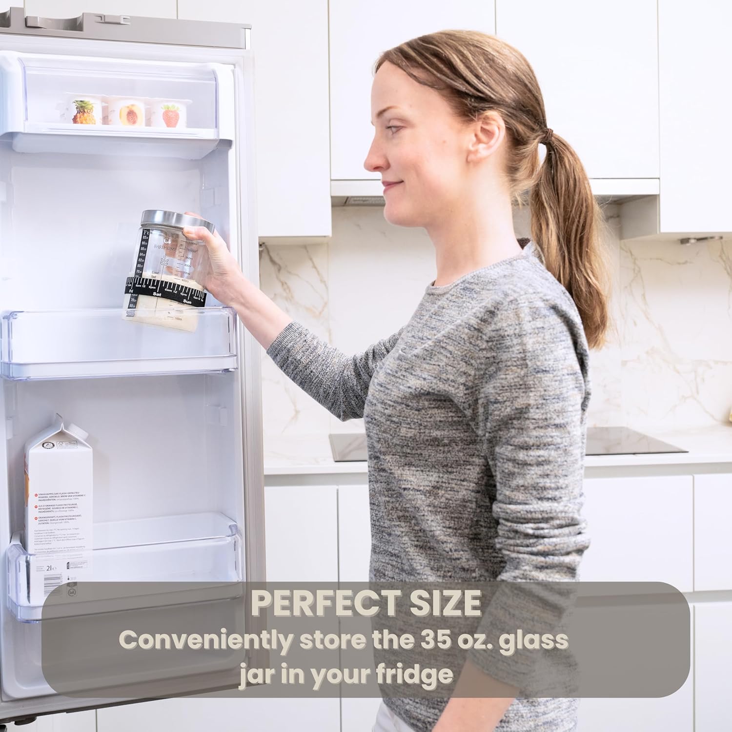 35 oz Sourdough Starter Jar Kit with Thermometer, Metal Lid, Dough Whisk - Ideal for Beginners & Pros