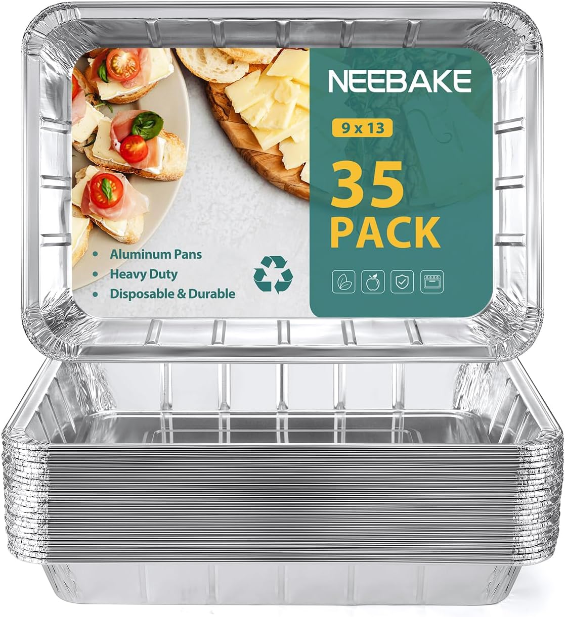35 Pack 9x13 Disposable Aluminum Pans - Heavy Duty Half Size Foil Baking Trays for Cooking & Roasting