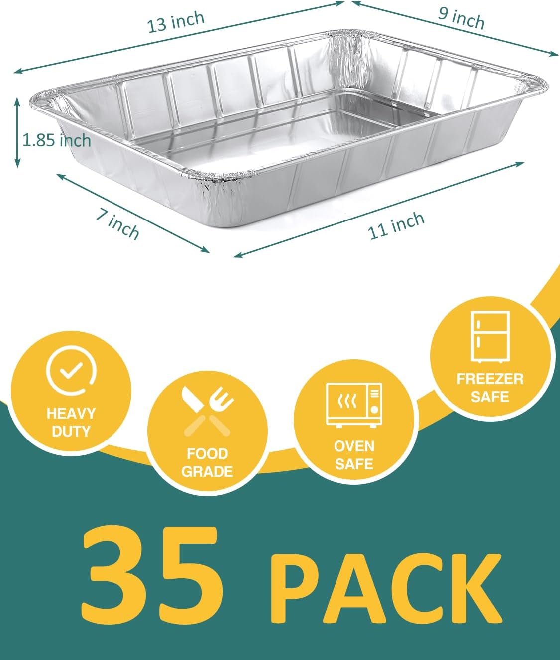 35 Pack 9x13 Disposable Aluminum Pans - Heavy Duty Half Size Foil Baking Trays for Cooking & Roasting