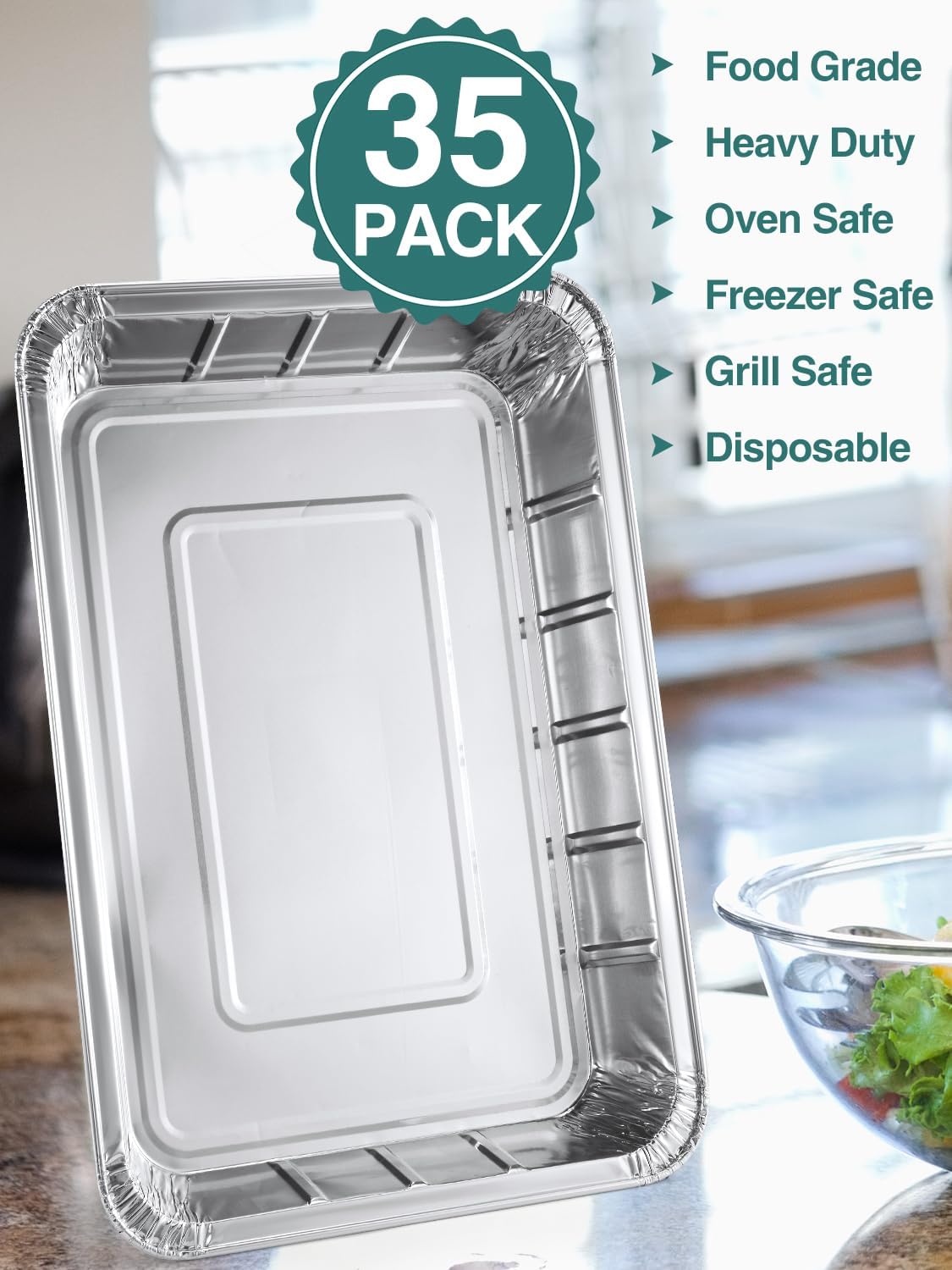 35 Pack 9x13 Disposable Aluminum Pans - Heavy Duty Half Size Foil Baking Trays for Cooking & Roasting