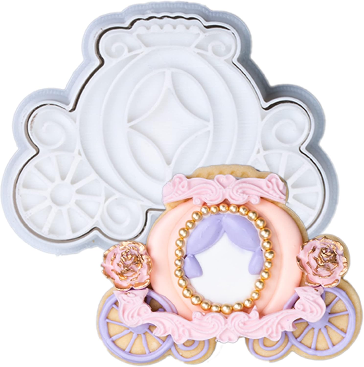 3.5" Princess Carriage Cookie Cutter with 3D Stamper - Baking & Party Supplies for Kitchen Cake Decorating & Gifts