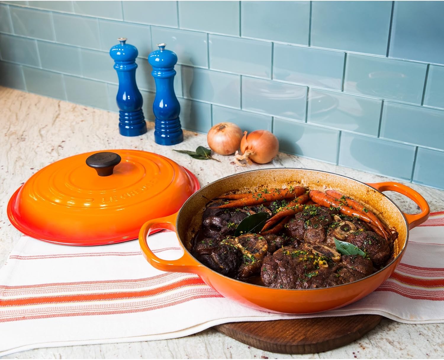 3.5 qt. Le Creuset Signature Braiser in Flame Red Enameled Cast Iron