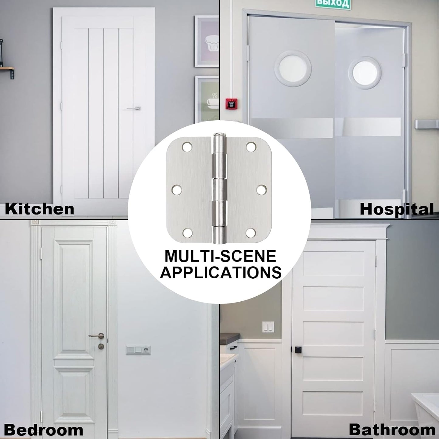 3.5 x 3.5 Inch Brushed Nickel Door Hinges with 5/8" Radius Corners - Pack of 3