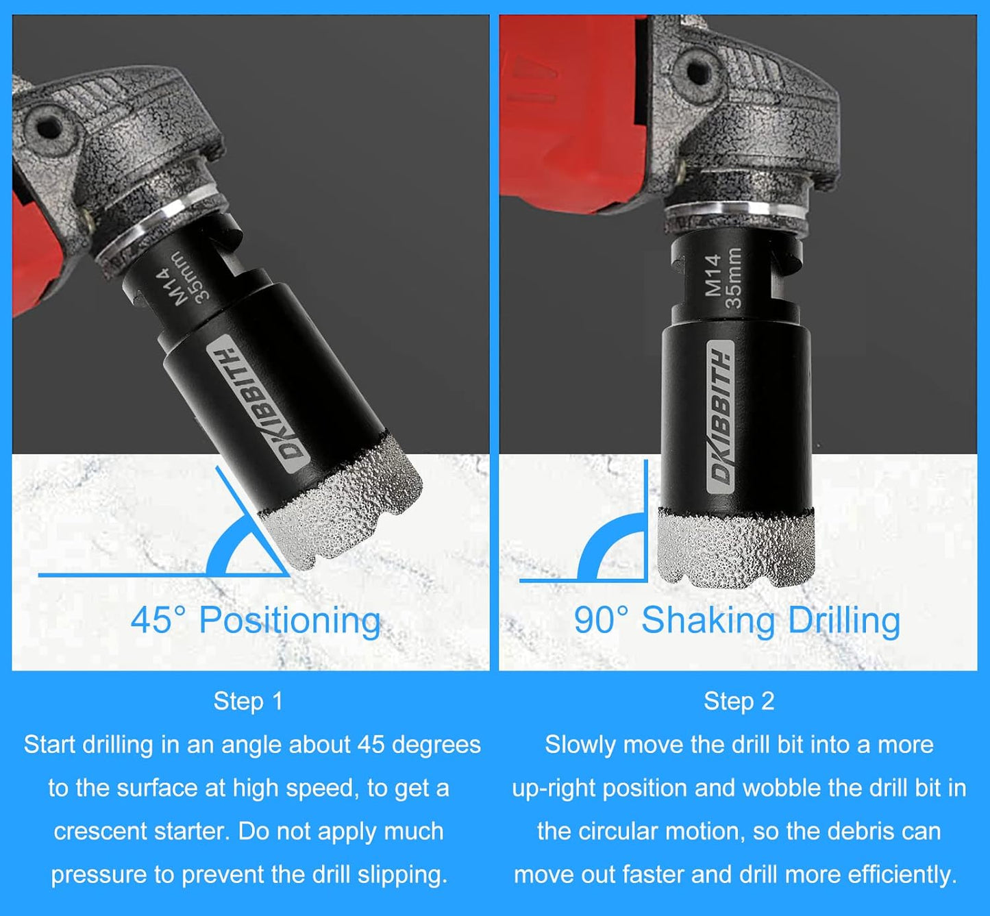 35mm Dry Diamond Core Drill Bit Set for Porcelain, Ceramic, Marble, Brick - Includes Hole Saw, Thread, and Hex Shank Adapter