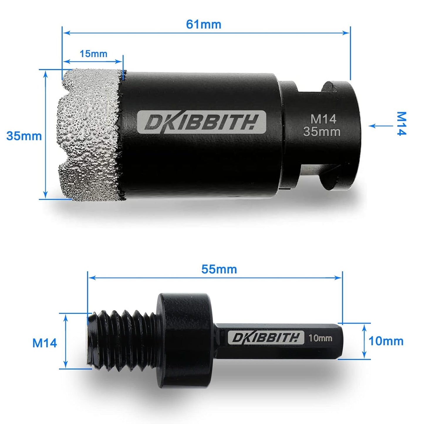 35mm Dry Diamond Core Drill Bit Set for Porcelain, Ceramic, Marble, Brick - Includes Hole Saw, Thread, and Hex Shank Adapter