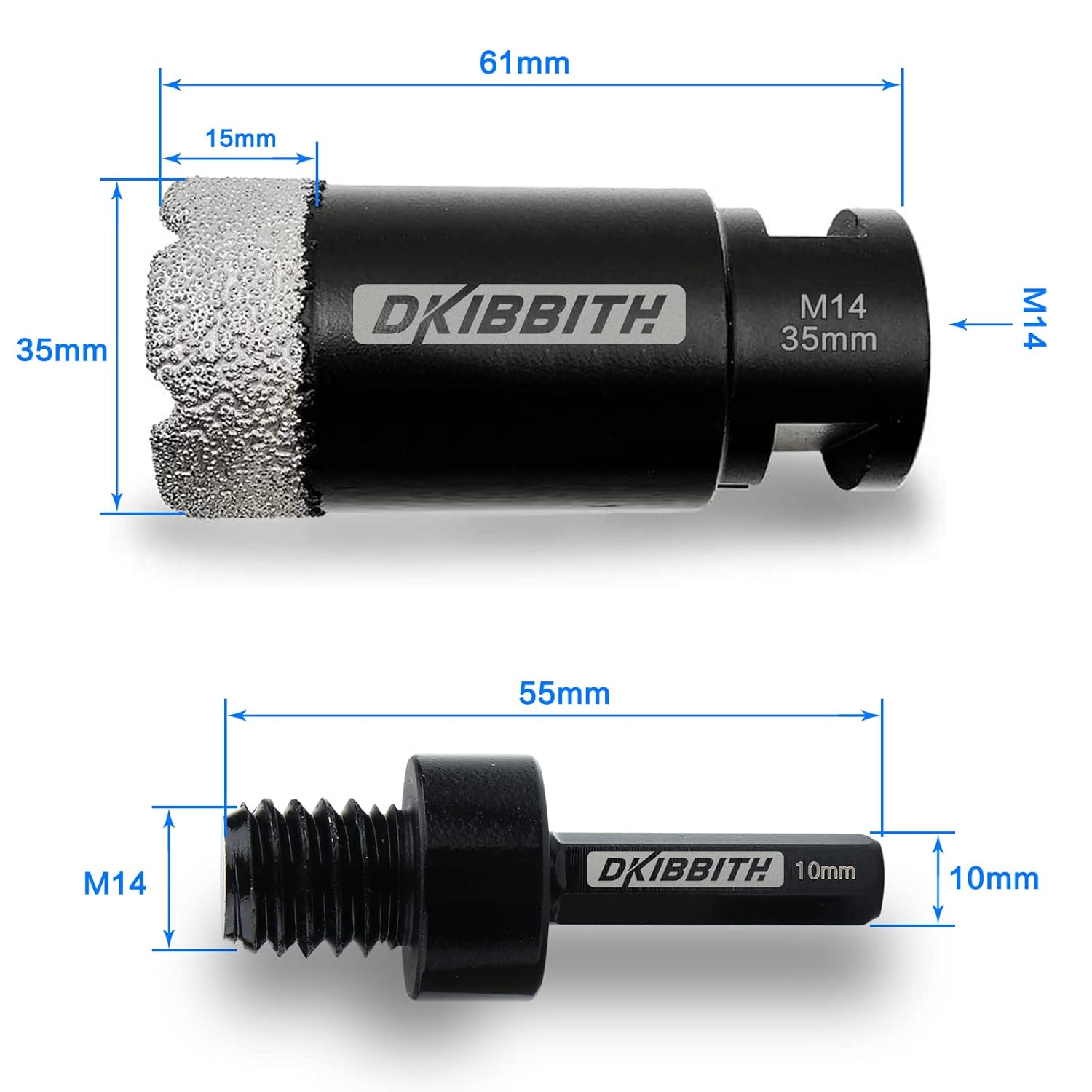 35mm Dry Diamond Core Drill Bit Set for Porcelain, Ceramic, Marble, Brick - Includes Hole Saw, Thread, and Hex Shank Adapter
