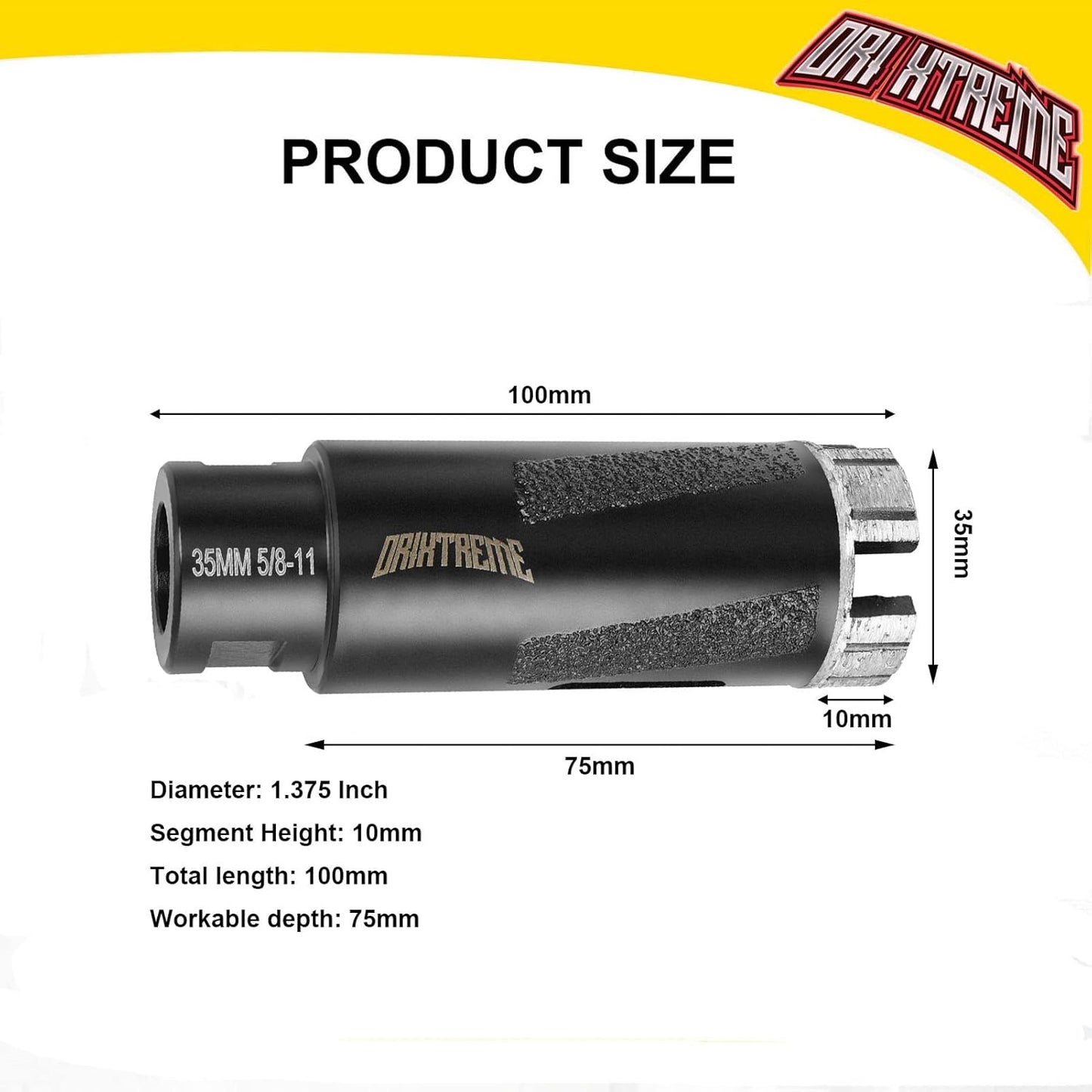35mm ORIXTREME Diamond Core Drill Bits - 1-3/8 Inch Granite Hole Saw for Dry Drilling Concrete, Marble, Stone - 5/8-11 Thread