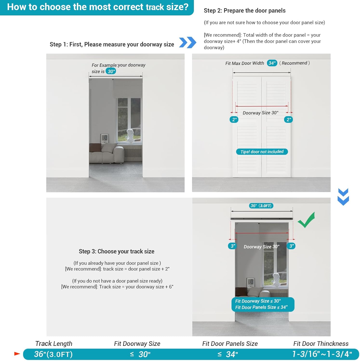 36" Bi-Folding Sliding Barn Door Hardware Kit - Smooth & Quiet Operation, Side Mounted Black Roller, Easy Installation - Fits Double 16" Bifold Doors (Door Not Included) - WildKart
