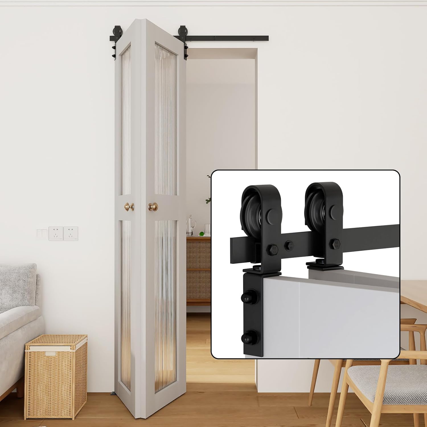 36" Bi-Folding Sliding Barn Door Hardware Kit for 2 Doors - Low Ceiling Lite Version Roller - Fit Double 16" Bifold Doors - Space-Saving Folding Solution - No Door Included - WildKart