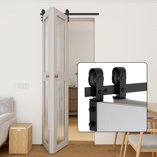36" Bi-Folding Sliding Barn Door Hardware Kit for 2 Doors - Low Ceiling Lite Version Roller - Fit Double 16" Bifold Doors - Space-Saving Folding Solution - No Door Included - WildKart