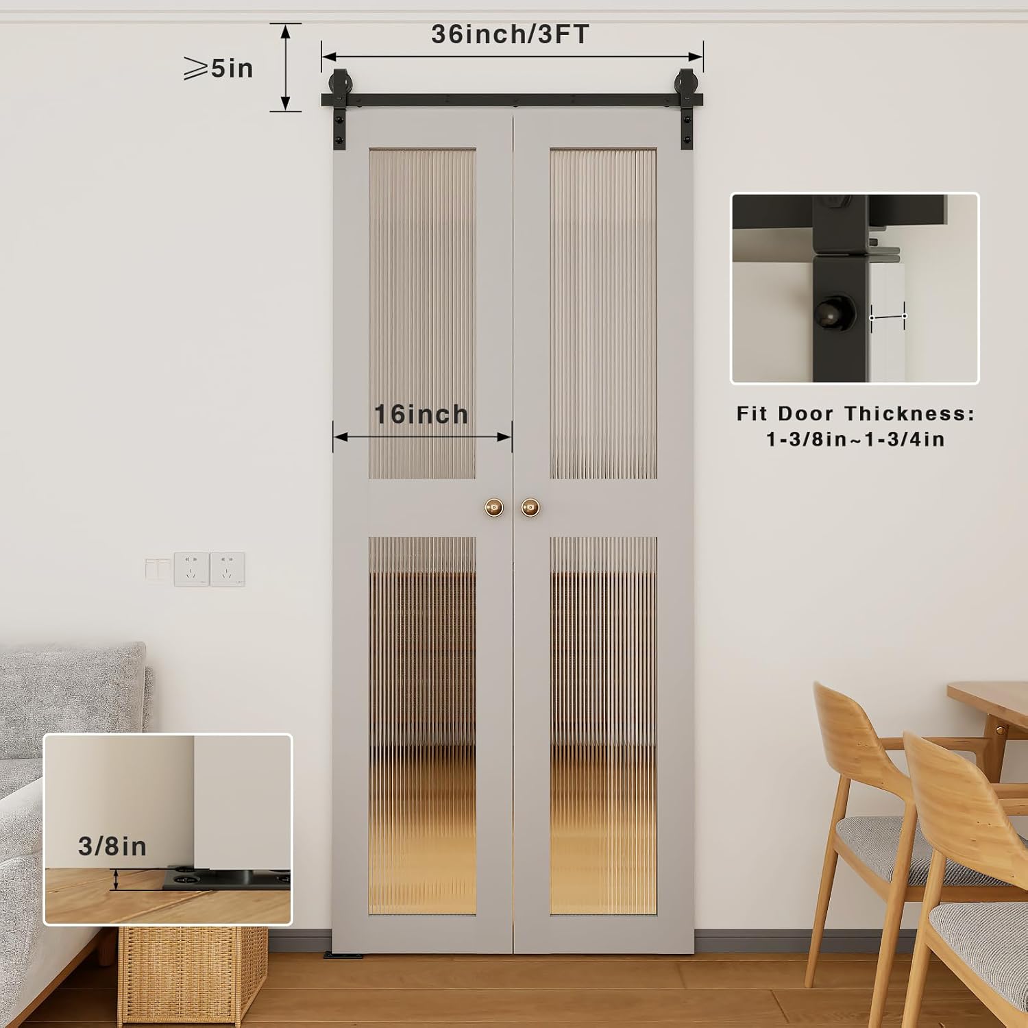 36" Bi-Folding Sliding Barn Door Hardware Kit for 2 Doors - Low Ceiling Lite Version Roller - Fit Double 16" Bifold Doors - Space-Saving Folding Solution - No Door Included - WildKart