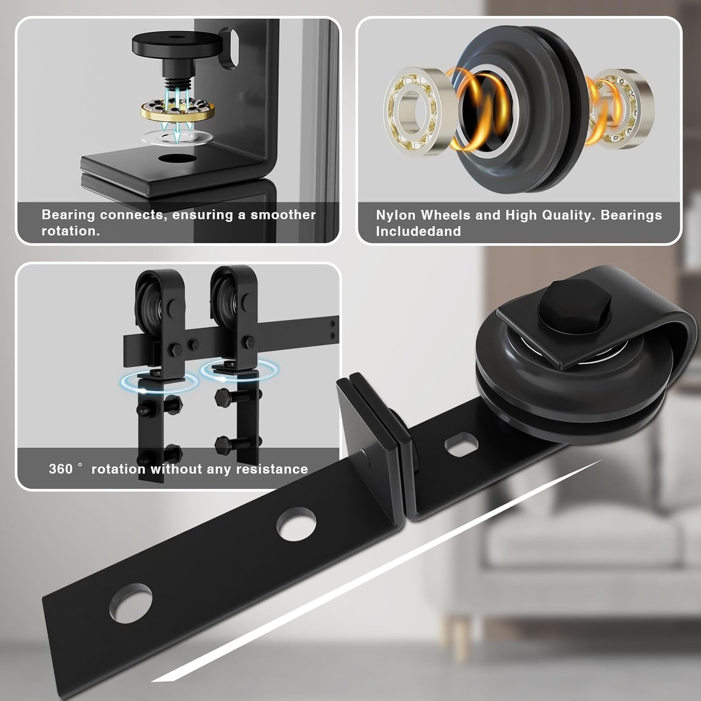 36" Bi-Folding Sliding Barn Door Hardware Kit for 2 Doors - Low Ceiling Lite Version Roller - Fit Double 16" Bifold Doors - Space-Saving Folding Solution - No Door Included - WildKart