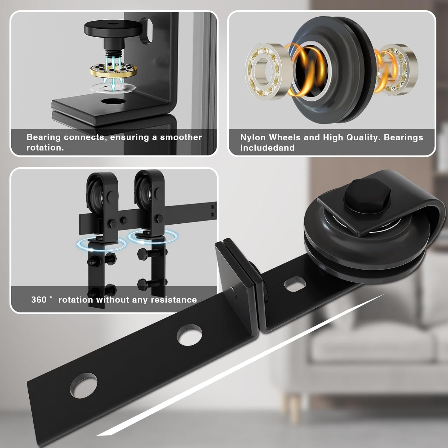 36" Bi-Folding Sliding Barn Door Hardware Kit for 2 Doors - Low Ceiling Lite Version Roller - Fit Double 16" Bifold Doors - Space-Saving Folding Solution - No Door Included - WildKart