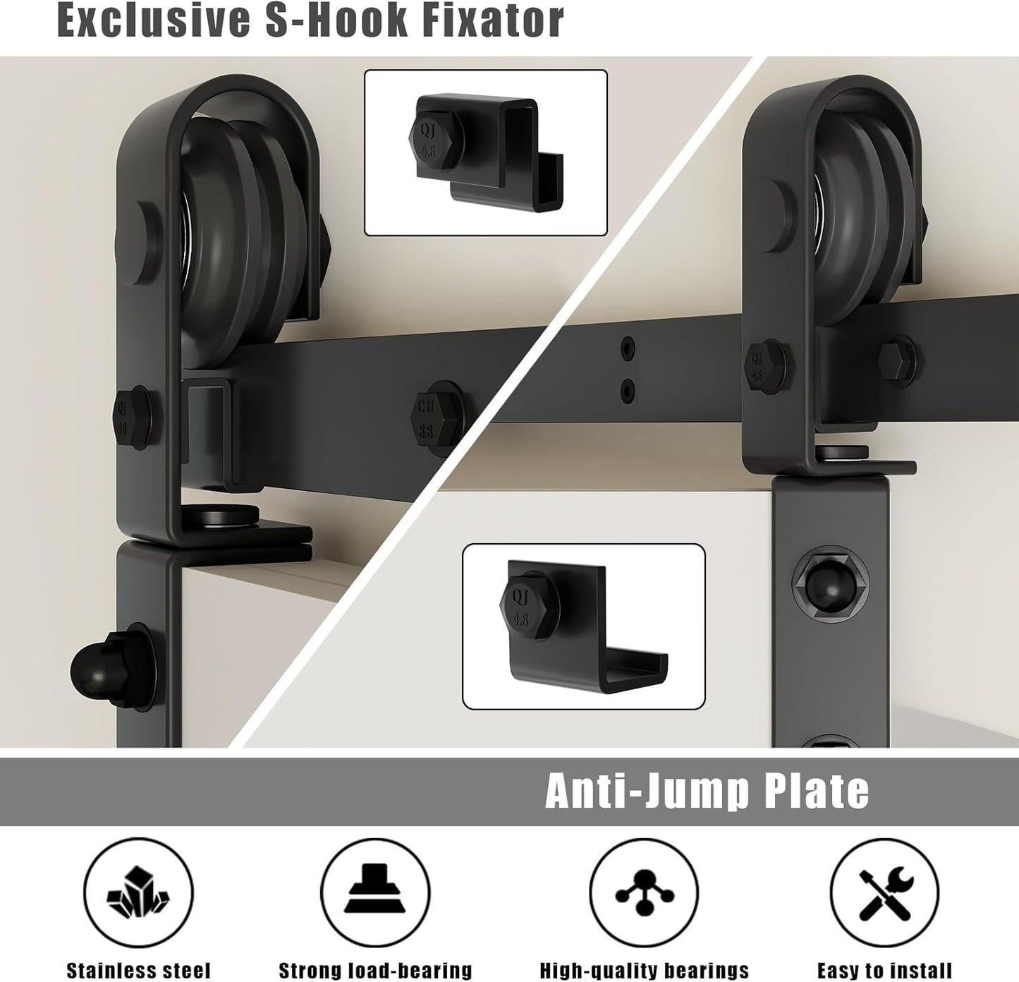 36" Bi-Folding Sliding Barn Door Hardware Kit for 2 Doors - Low Ceiling Lite Version Roller - Fit Double 16" Bifold Doors - Space-Saving Folding Solution - No Door Included - WildKart