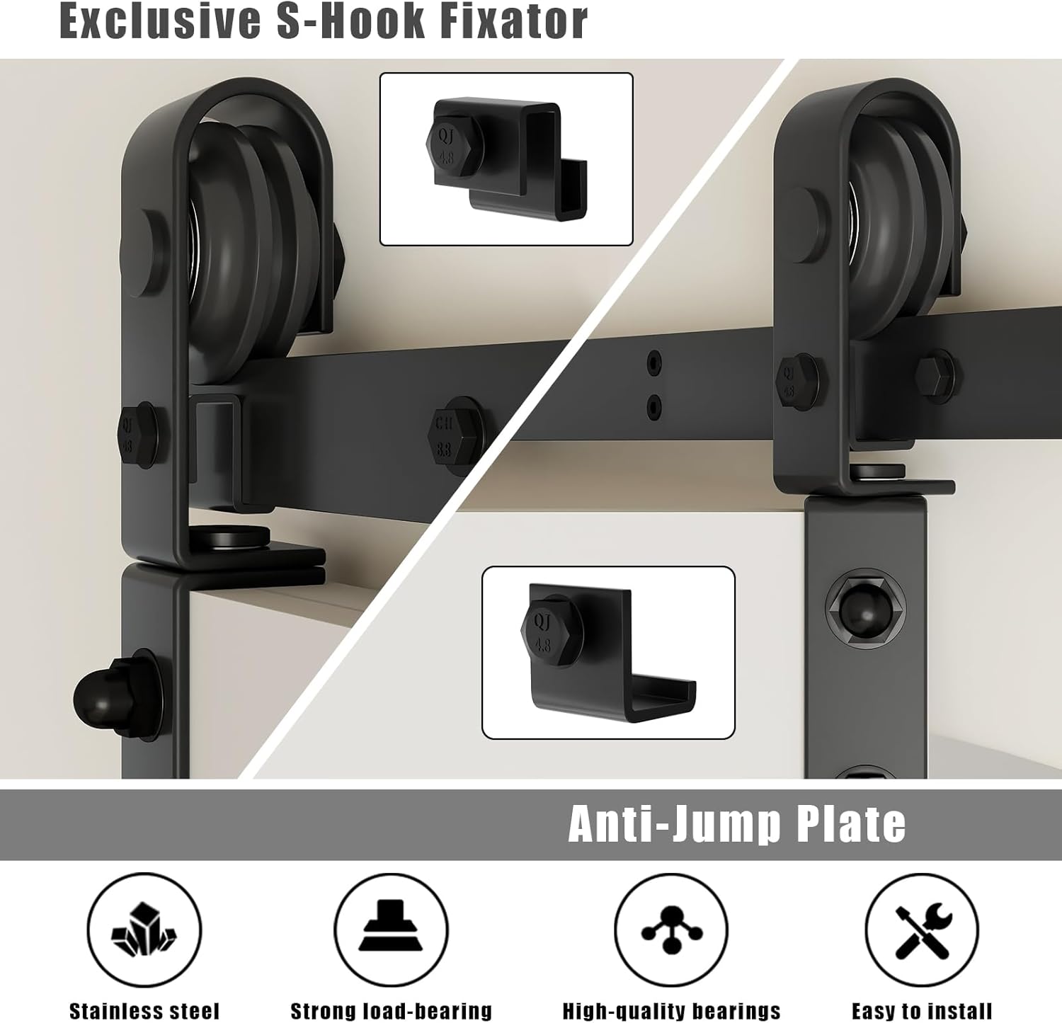 36" Bi-Folding Sliding Barn Door Hardware Kit for 2 Doors - Low Ceiling Lite Version Roller - Fit Double 16" Bifold Doors - Space-Saving Folding Solution - No Door Included - WildKart