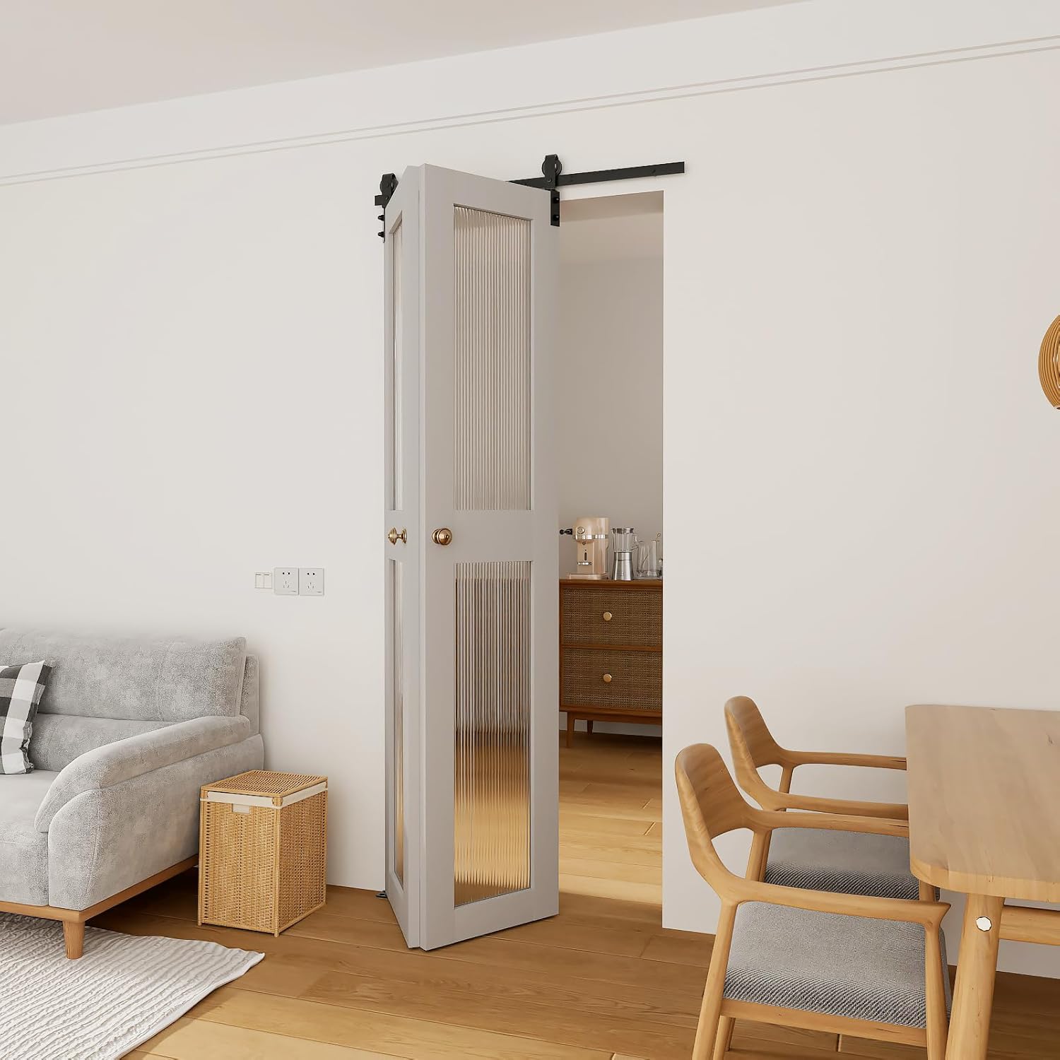 36" Bi-Folding Sliding Barn Door Hardware Kit for 2 Doors - Low Ceiling Lite Version Roller - Fit Double 16" Bifold Doors - Space-Saving Folding Solution - No Door Included - WildKart