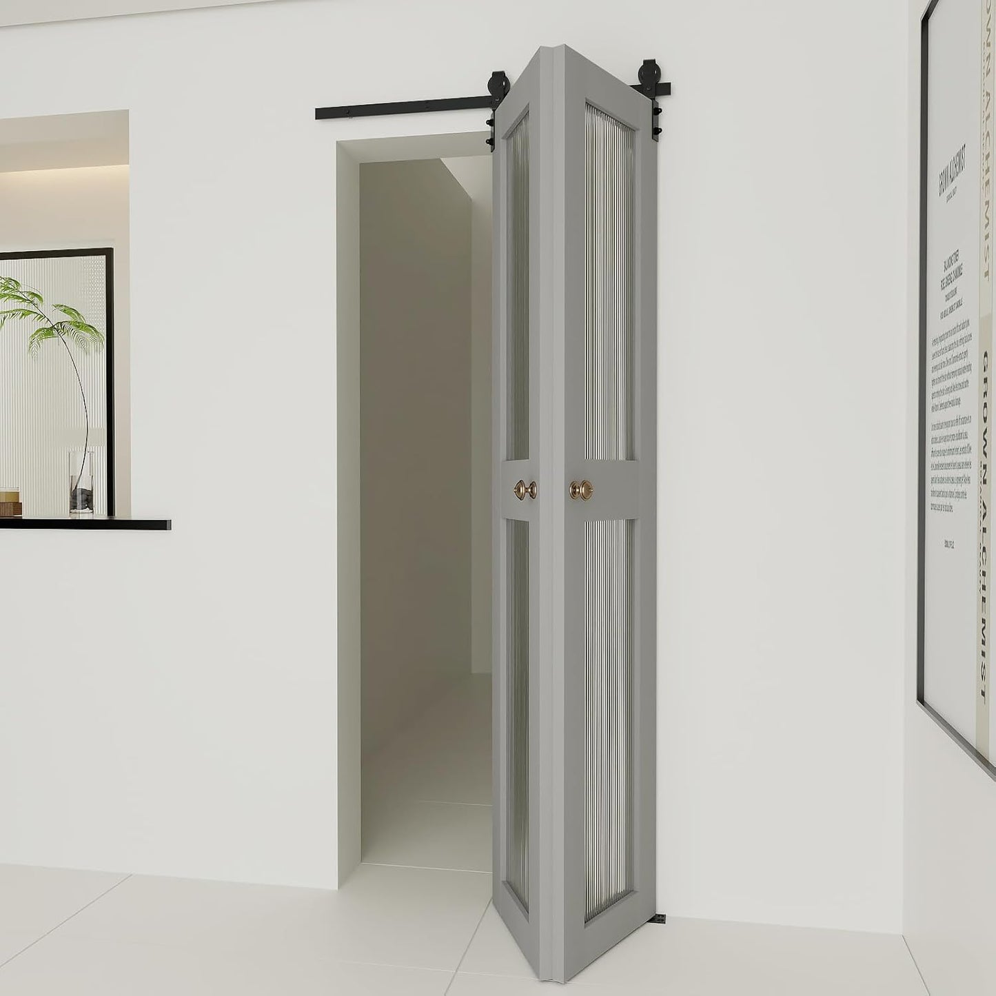 36" Bi-Folding Sliding Barn Door Hardware Kit for 2 Doors - Low Ceiling Lite Version Roller - Fit Double 16" Bifold Doors - Space-Saving Folding Solution - No Door Included - WildKart