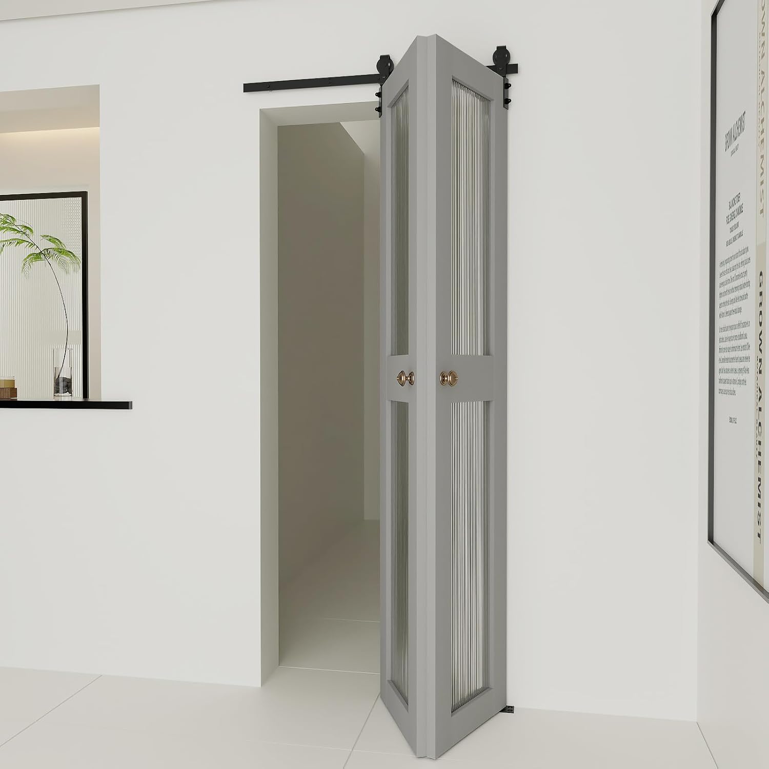 36" Bi-Folding Sliding Barn Door Hardware Kit for 2 Doors - Low Ceiling Lite Version Roller - Fit Double 16" Bifold Doors - Space-Saving Folding Solution - No Door Included - WildKart