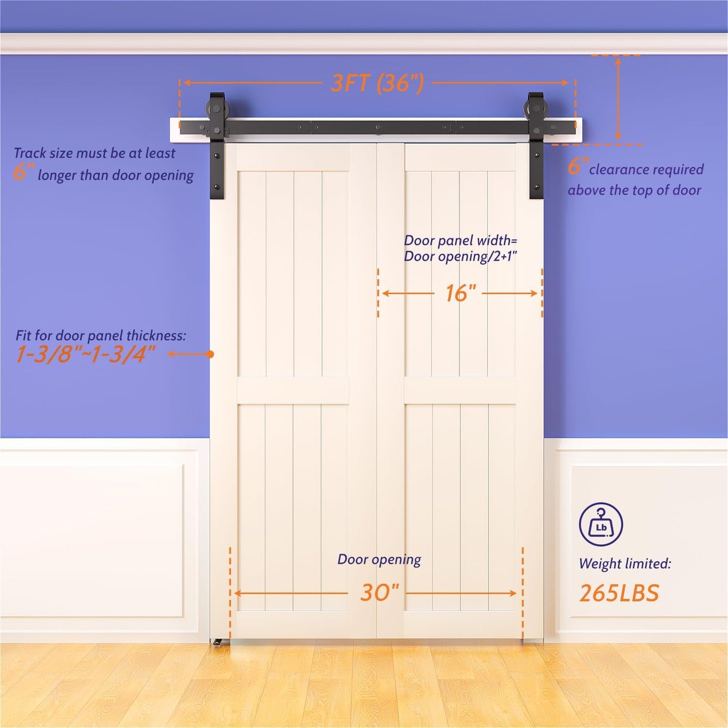 36" Bifold Barn Door Hardware Kit - Space Saving Folding Design, Black Corrosion-Resistant Finish - WildKart