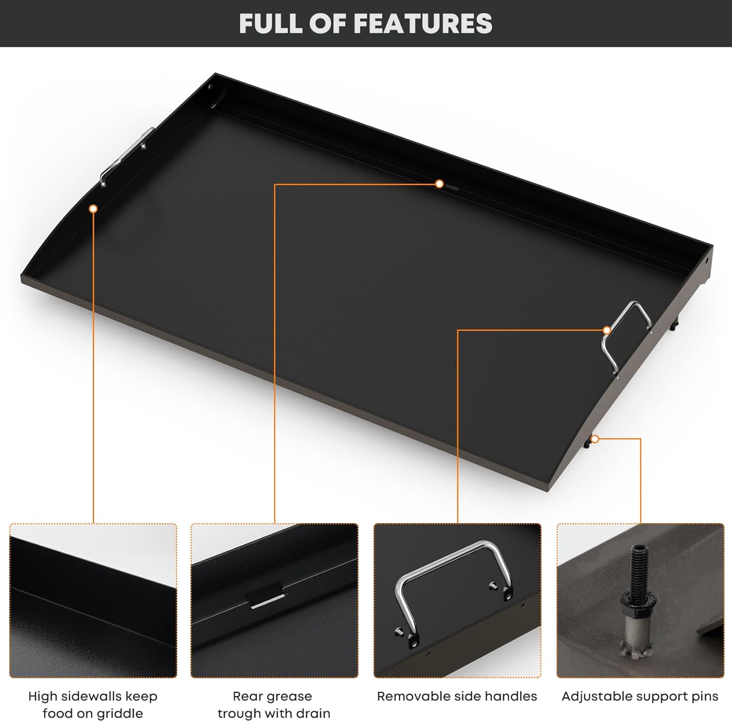 36" Blackstone Gas Grill Flat Top Griddle Replacement with Ceramic Coating and Rear Grease System