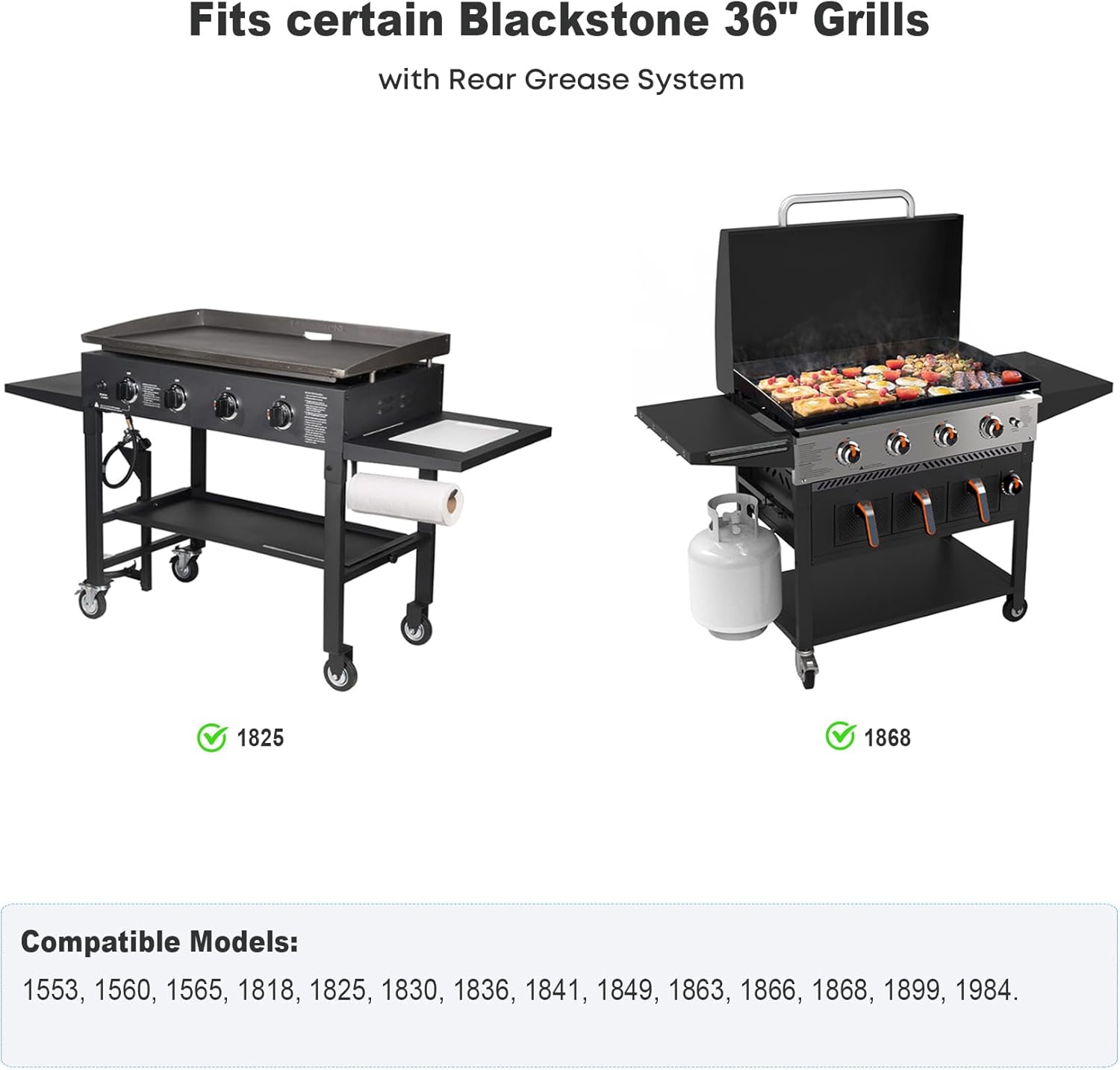 36" Blackstone Gas Grill Flat Top Griddle Replacement with Ceramic Coating and Rear Grease System