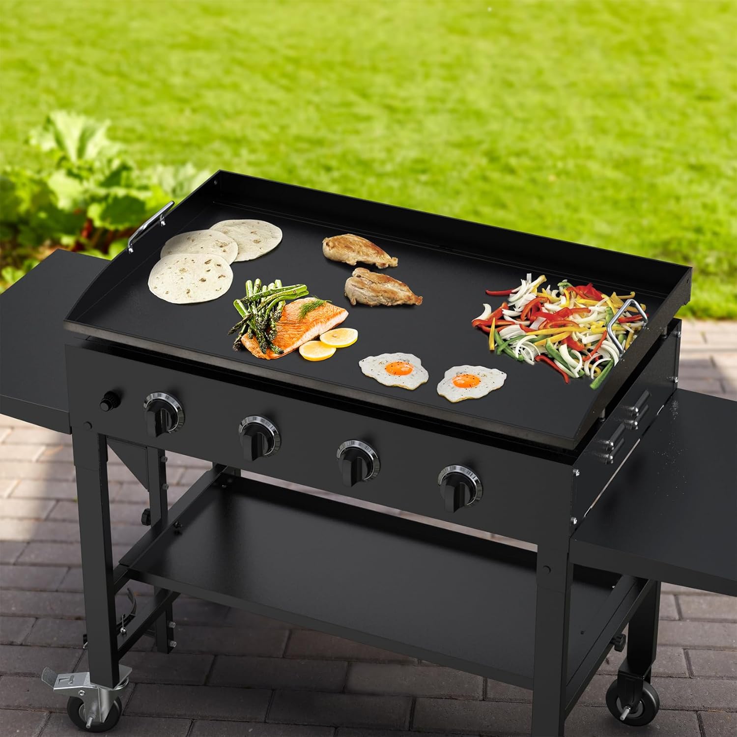 36" Blackstone Gas Grill Flat Top Griddle Replacement with Ceramic Coating and Rear Grease System