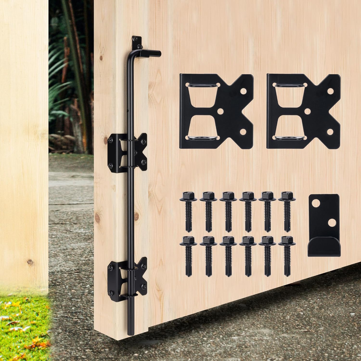 36" Heavy Duty Cane Bolt Gate Drop Rod-Steel Ground Latch for Wood, Metal, Vinyl Gates & Double Doors