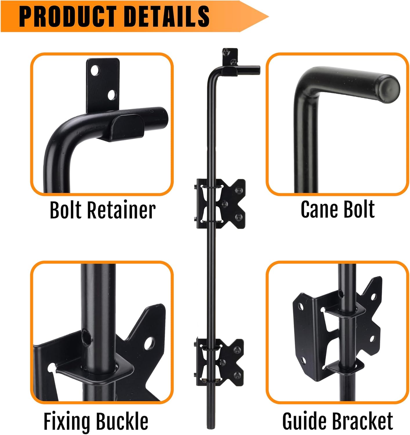 36" Heavy Duty Cane Bolt Gate Drop Rod-Steel Ground Latch for Wood, Metal, Vinyl Gates & Double Doors